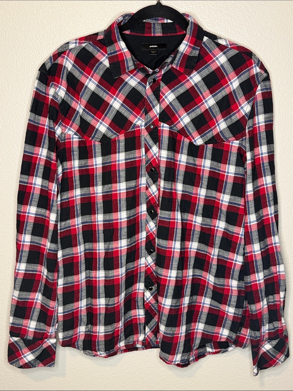 Diesel Red, Black & White Plaid Button-Down Shirt